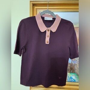 Tory Burch Purple Short Sleeve Sweater